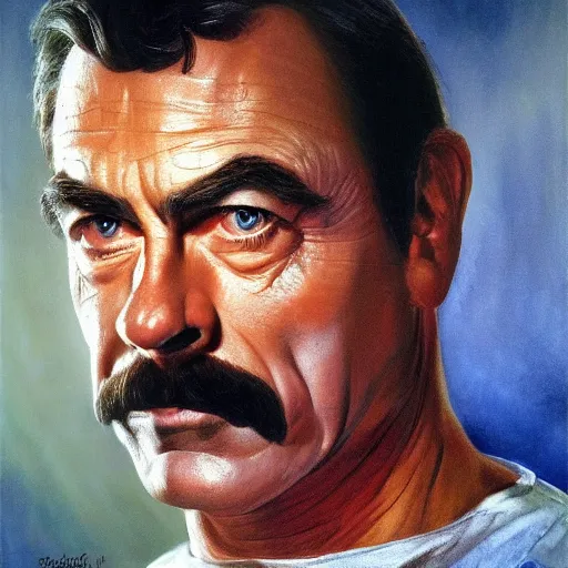 Image similar to ultra realistic portrait painting of tom selleck as dobbie, art by frank frazetta, 4 k, ultra realistic, highly detailed, epic lighting