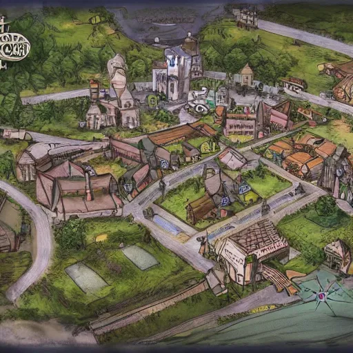 Image similar to a town map with town hall and playground, artstation, concept art