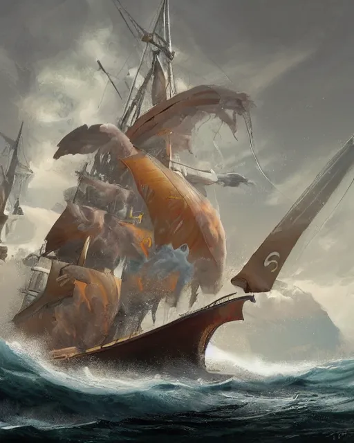 Prompt: an epic action concept painting by sd ai of an exquisite sailing vessel masterpiece. digital art