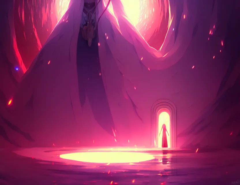 Prompt: a holy entity emerges from the portal, by nashimanga, anime illustration, anime key visual, beautiful anime - style digital painting by wlop, amazing wallpaper, fully dressed