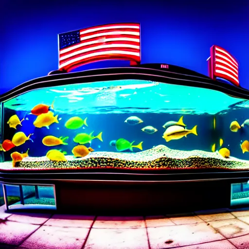 Image similar to 1 9 8 5 crab themed giant aquarium, googie architecture, one point perspective, americana, fishcore, exterior photography, hd 8 k, photography by ansel adams