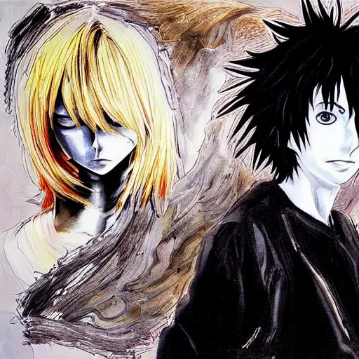 Image similar to a beautiful painting representative of the art style of death note