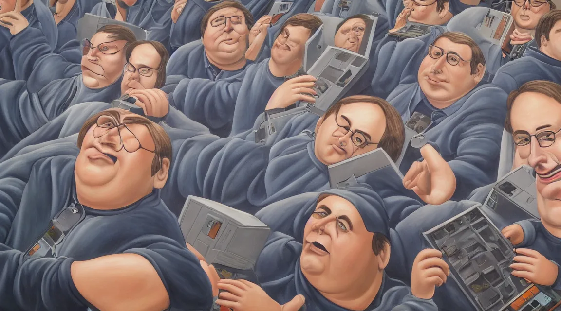 Prompt: Wallpaper of Linus Torvalds in a datacenter painted by fernando botero