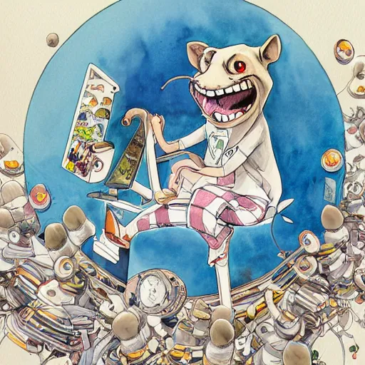 Image similar to ratfink, centered award winning watercolor pen illustration, by caroline choi, edited by range murata