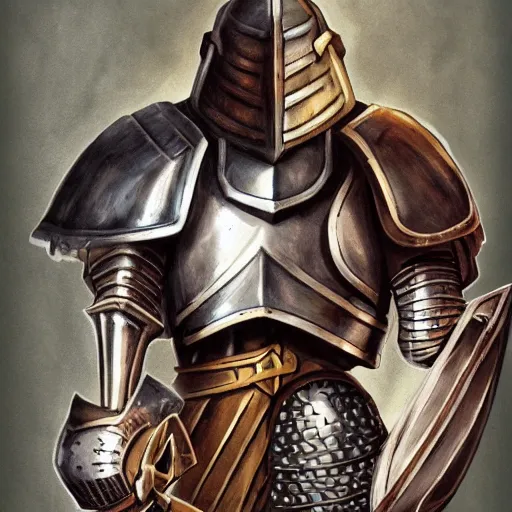 Prompt: armored knight wearing elephantine helm, dungeons and dragons illustration