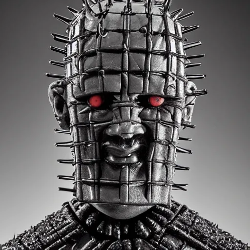 Prompt: hellraiser movie, pinhead figure, 8 k, b & w,