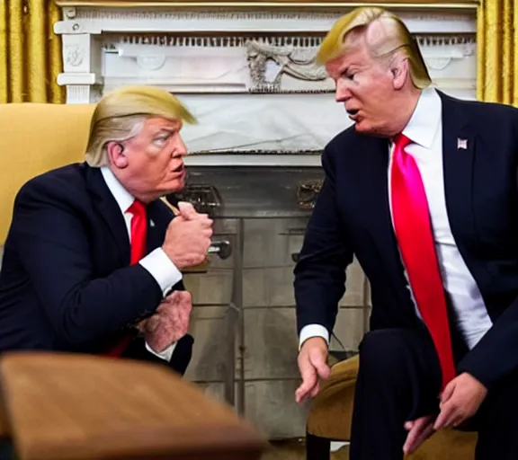 Image similar to photo of joe biden and donald trump kissing intimately as the puppetmaster pushes their heads together, hyperrealism