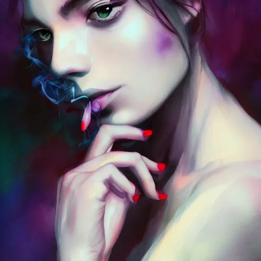 Image similar to smoke watercolor flower portrait, by wlop and artgerm