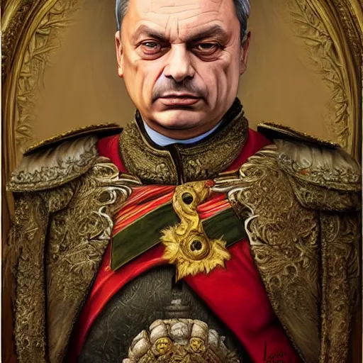 Image similar to id photo of a viktor orban in emperor outfit, art by tomasz alen kopera