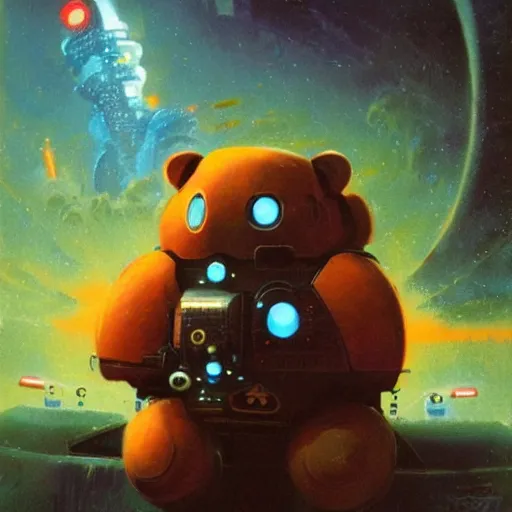 Image similar to a large anthropomorphic hamster shaped mecha by paul lehr and moebius