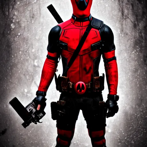 Image similar to deadpool with lovecraftian body, photography, scary,