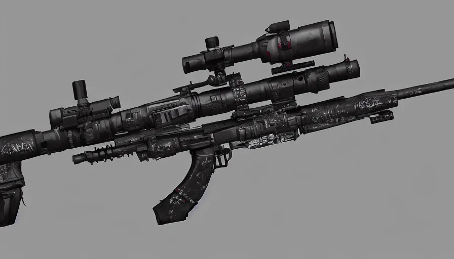 Image similar to science fiction sniper rifle that shoots big poison darts, decorated but simple, technical 2 d drawing, side - view, hyperdetailed, artstation, high definition render 8 k
