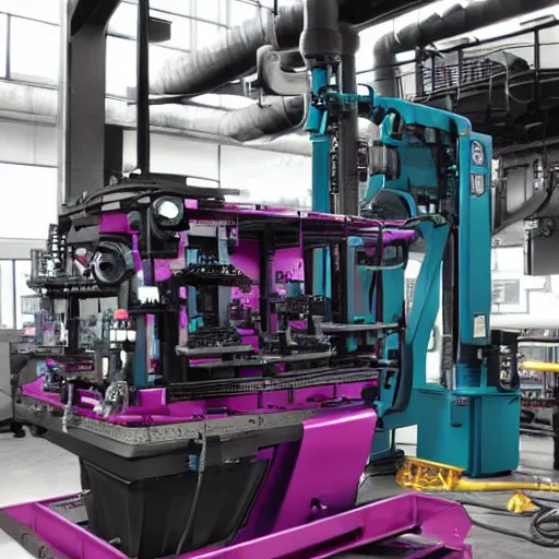 Prompt: complex and detailed industrial machine. Dark teal and magenta. Electrical and Mechanical Engineering