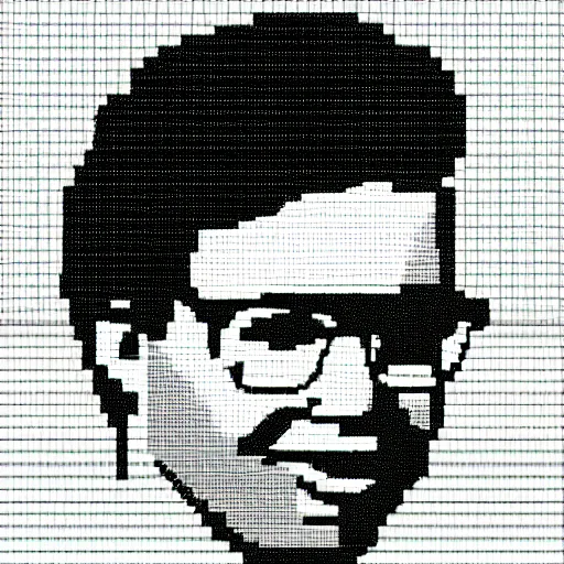 Image similar to pixel art of Josh Gondelman, black and white, clip art