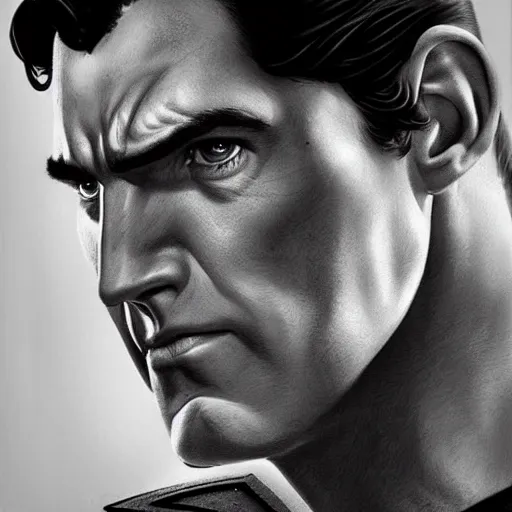 Image similar to an ultra - realistic head and shoulders portrait painting of superman in the style of alex ross. 4 k. ultra - realistic. highly detailed. dark fantasy. epic lighting.