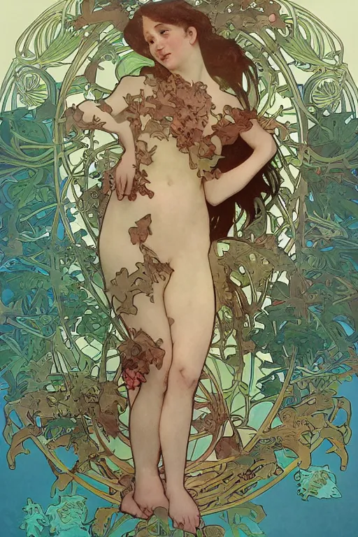 Prompt: summer swimming party, body horror, composition by alphonse mucha, octane render