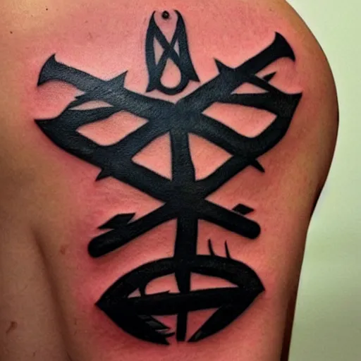 Prompt: minimalistic tattoo of runes from the Witcher 3 game