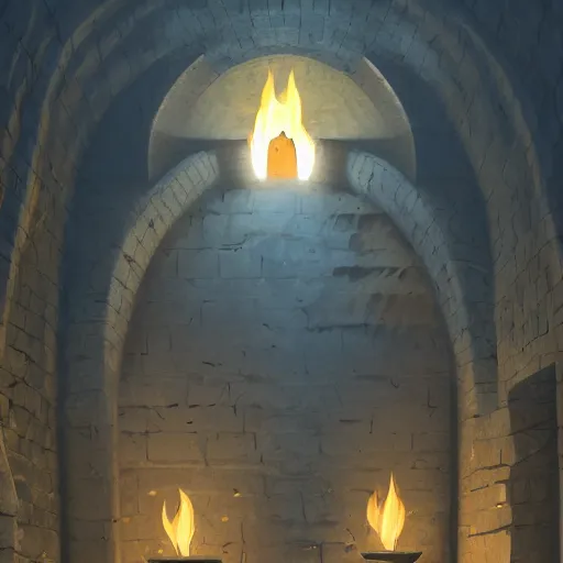 Prompt: medieval prison catacombs with torches, door in front, stone walls, trending on artstation, 30mm, by Noah Bradley