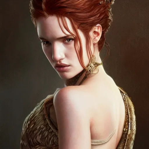 Image similar to ultra realistic illustration, bella thorne in game of thrones, intricate, elegant, highly detailed, digital painting, artstation, concept art, smooth, sharp focus, illustration, art by artgerm and greg rutkowski and alphonse mucha