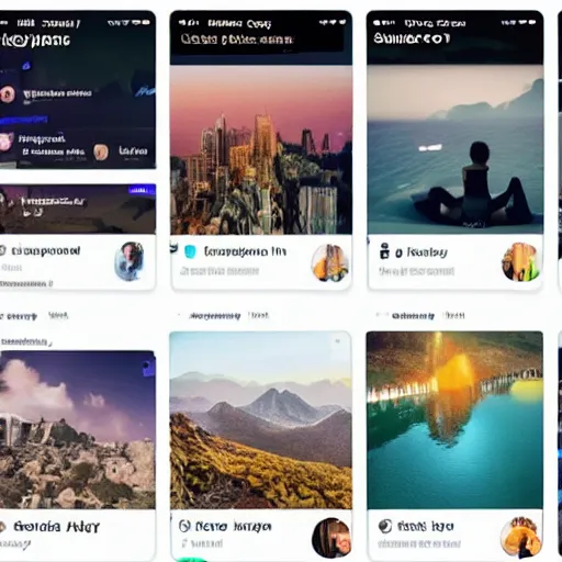 Prompt: a social media app front page, in the style of Instagram, travel stories, influencer posts