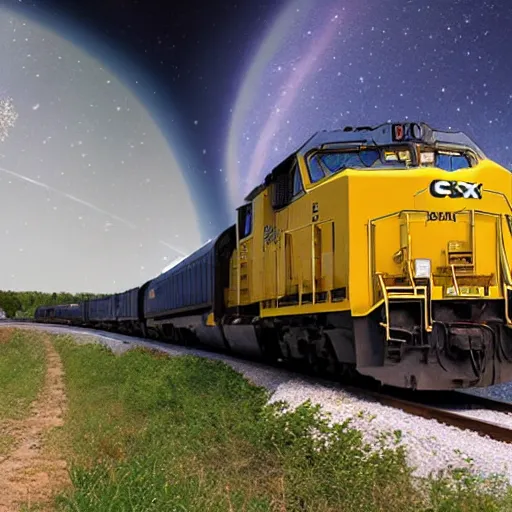 Prompt: csx locomotive in space