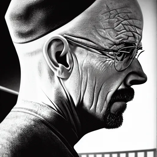 Prompt: half profile shot of walter white