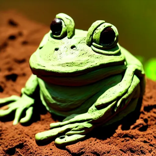 Image similar to beatiful clay sculpture of a muddy frog in a swamp