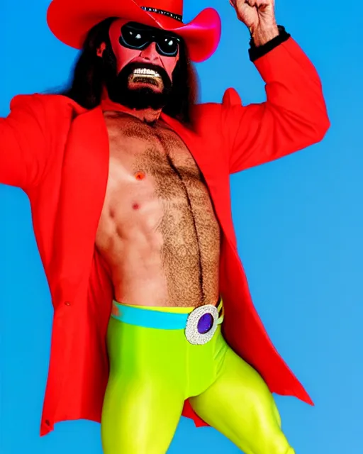 Prompt: disney pixar portrait 8 k photo of macho man randy savage wearing brightly colored spandex pants, jacket, and cowboy hat : : as ultimate professional wrestler by pixar : : by weta, greg rutkowski, wlop, ilya kuvshinov, rossdraws, artgerm, annie leibovitz, rave, unreal engine, alphonse mucha : :