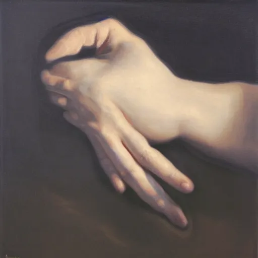 Prompt: white giant hand in a black void, painting by by ralph grady james, jean christian biville