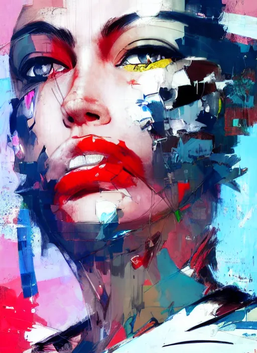 Prompt: a beautiful abstract side portrait painting of a nurse. she has a red painted cross in her forehead. art by yoji shinkawa and sandra chevrier, trending on artstation, award - winning, perfect composition.