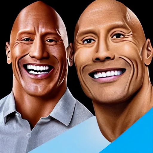 Image similar to obunga and dwayne Johnson promoting toothpaste by showing of their beautiful white teeth and holding toothpaste, hyper realistic, tv commercial