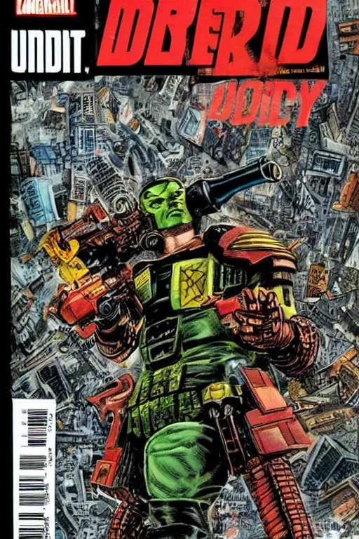 Image similar to 2000ad comic book cover, Judge Dredd, megacity one