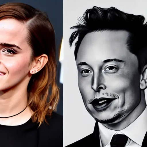 Image similar to emma watson and elon musk on a local newspaper