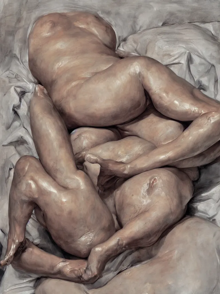 Prompt: Jenny Saville female body on a bed