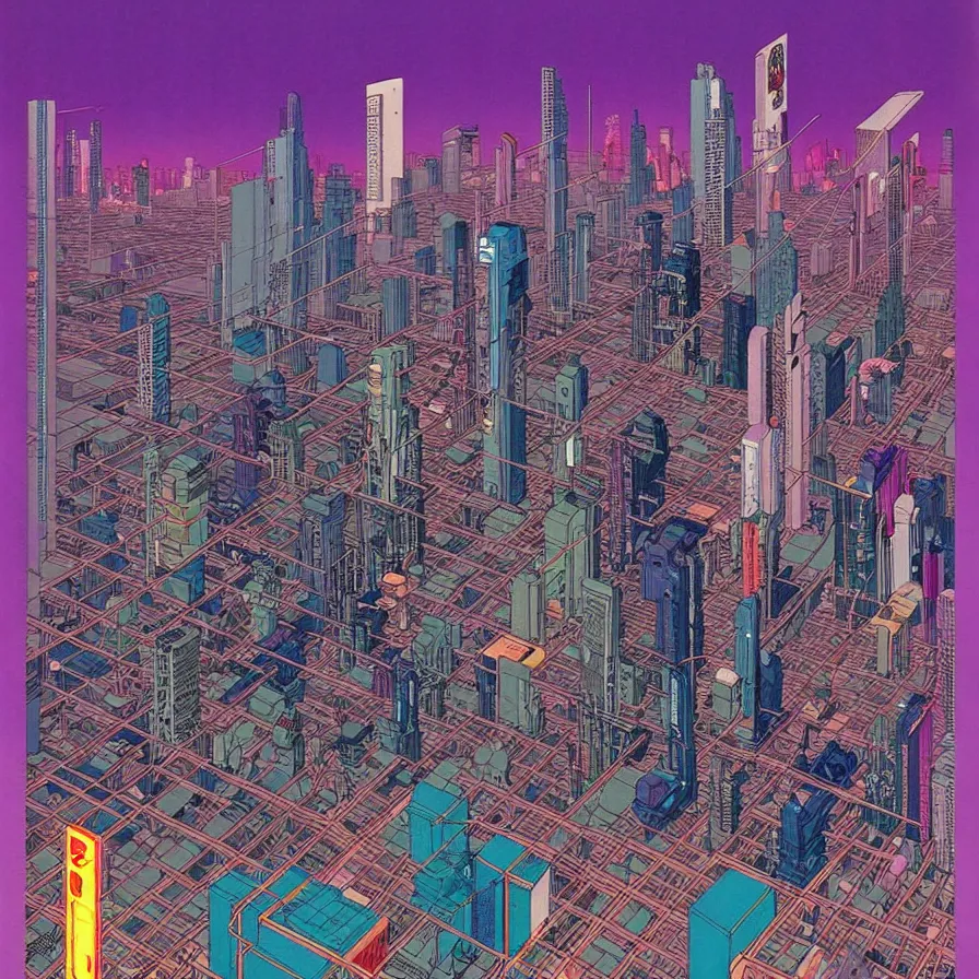 Image similar to ( ( ( ( cyberpunk city ) ) ) ) by mœbius!!!!!!!!!!!!!!!!!!!!!!!!!!!, overdetailed art, colorful, artistic record jacket design