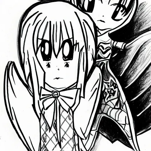Prompt: cartoon angel and devil, anime, drawing
