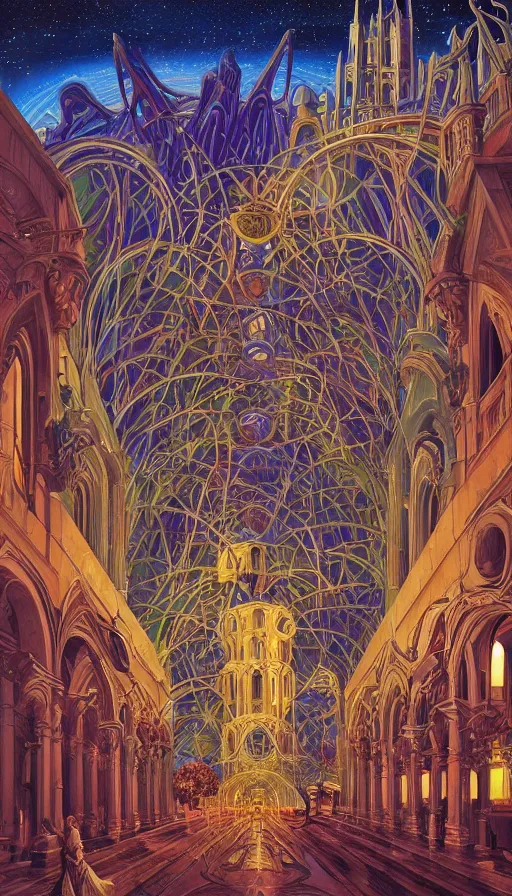 Image similar to The cathedral of endless dreams, italian futurism, Dan Mumford, da vinci