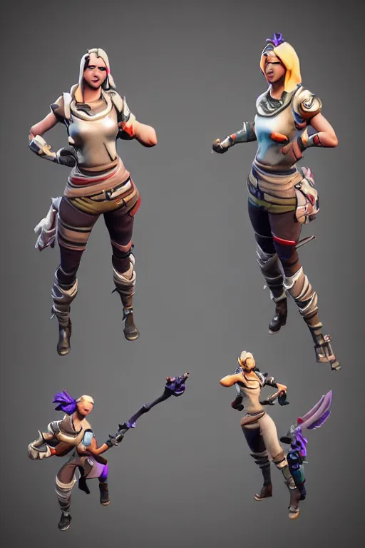 Prompt: flying 3 d model fortnite female warrior, cinematic lighting