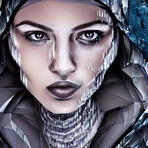 Prompt: woman portrait made out of ice, beautiful, cyborg, comic book art, highly detailed