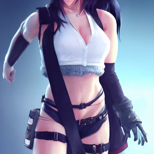 Prompt: head to toe shot of tifa lockhart by wlop, rossdraws, mingchen shen, bangkuart, sakimichan, yan gisuka, jeongseok lee, artstation, 4k