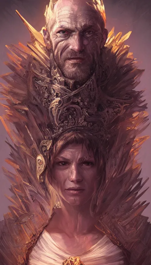 Image similar to ugly smile, king of bandits, rough, fame of thrones, lord of daggers, neon, fibonacci, sweat drops, insane, intricate, highly detailed, digital painting, artstation, concept art, smooth, sharp focus, illustration, Unreal Engine 5, 8K, art by artgerm and greg rutkowski and alphonse mucha