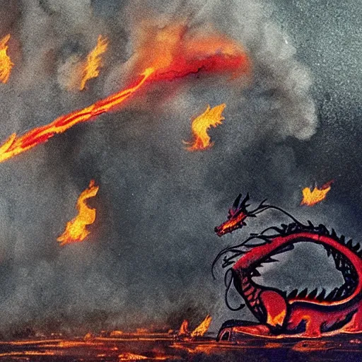 Prompt: Fire breathing dragon burning down cities