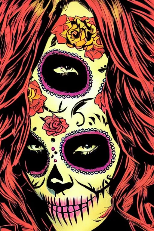 Image similar to Illustration of a sugar skull day of the dead girl, art by mike deodato