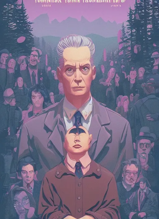 Prompt: Twin Peaks movie poster artwork by Tomer Hanuka, Rendering the blue rose full of details, Michael Whelan, Patryk Hardziej, Makoto Shinkai and thomas kinkade, by Gregory Crewdson, Matte painting, trending on artstation and unreal engine