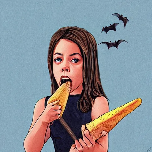 Prompt: young witch aubrey plaza eating a bat, art by sam yang