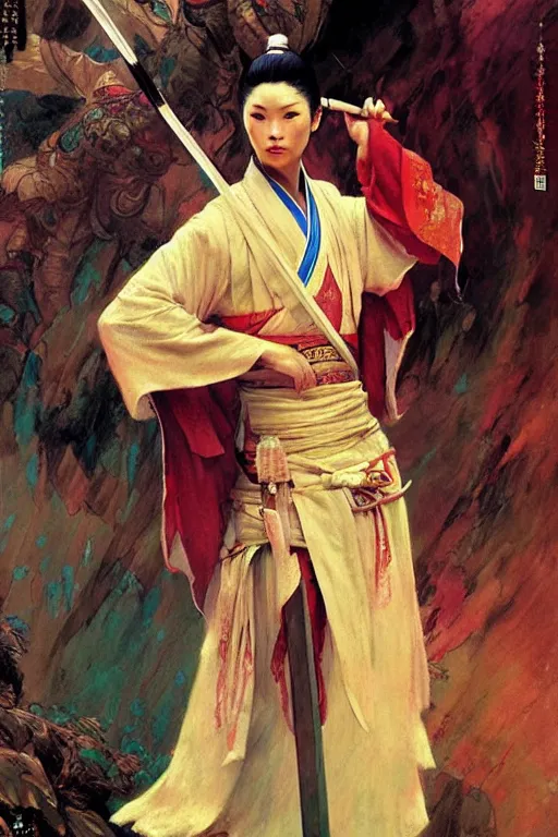 Image similar to wuxia, character design, ancient china, colorful, painting by gaston bussiere, craig mullins, j. c. leyendecker, tom of finland