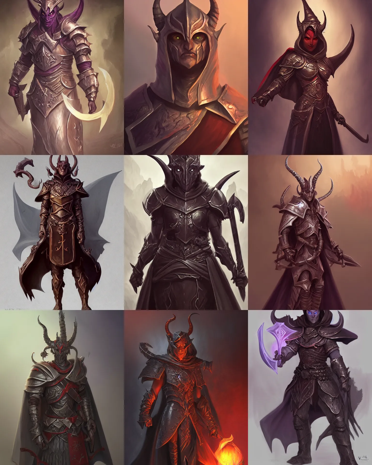 Prompt: totally not evil tiefling paladin, quick sketch, highly detailed, d & d, fantasy, highly detailed, digital painting, trending on artstation, concept art, sharp focus, illustration, global illumination, shaded, art by artgerm and greg rutkowski and fuji choko and viktoria gavrilenko and hoang lap