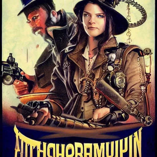 Image similar to steampunk action adventure movie poster by drew struzan,