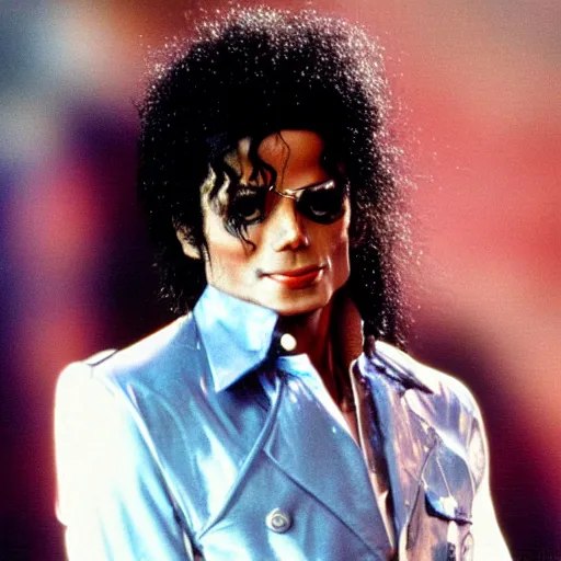 Image similar to a 1980s film still of Michael Jackson as an Anime character, shallow depth of field, split lighting