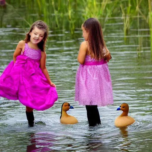 Image similar to Botez sisters are trying to catch a duck